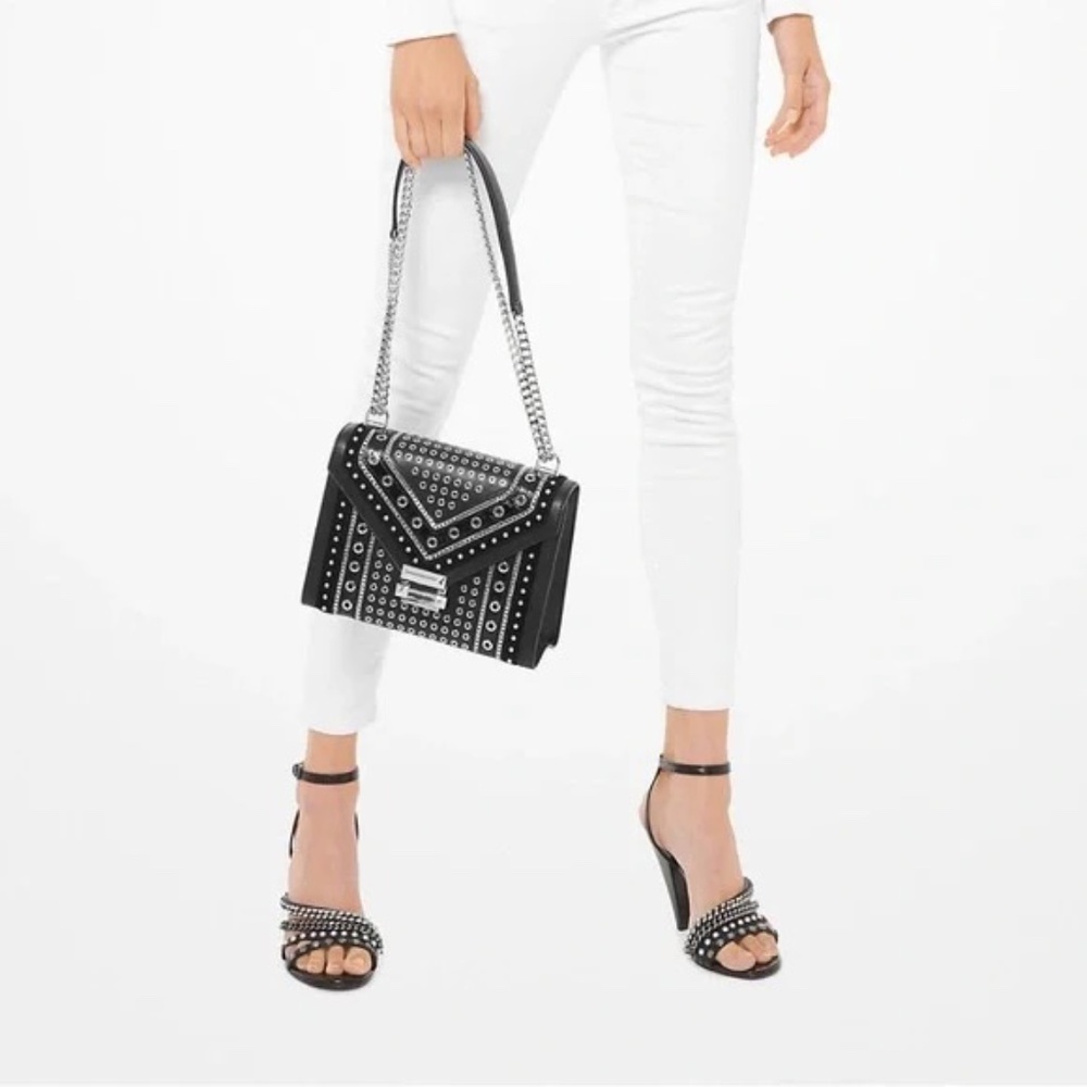 Michael Kors Whitney Studded Leather Shoulder Bag - Black